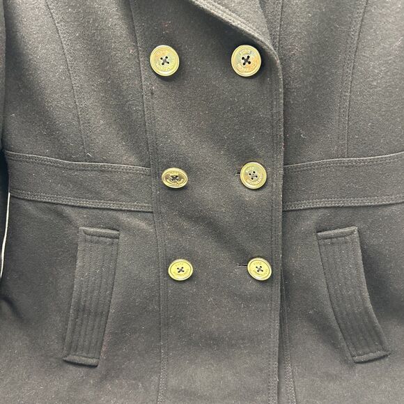 Michael Kors Black Wool Blend Coat Womens 10 Double Breasted Gold Buttons READ - Picture 5 of 8